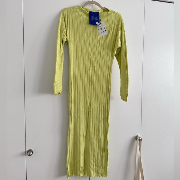NWT- SIMON MILLER- RIB Zippie Dress in Kiwi/ Swing Yellow long sleeve - Picture 9 of 17